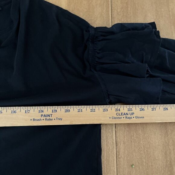 ATM Top Medium Ruffled 3/4 Sleeve Round Neck Black Jersey Blouse Career Minimal - Picture 12 of 13